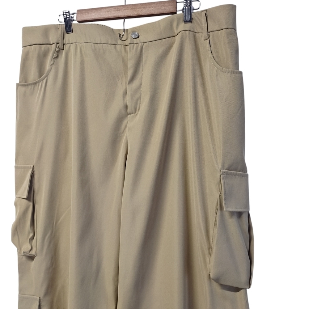 Women's 4XL Khaki Cargo Pants Elastic Waist Polyester Utility Pockets Brown - Picture 4 of 8